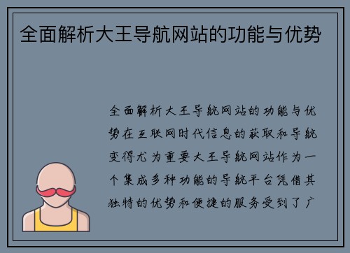 全面解析大王导航网站的功能与优势
